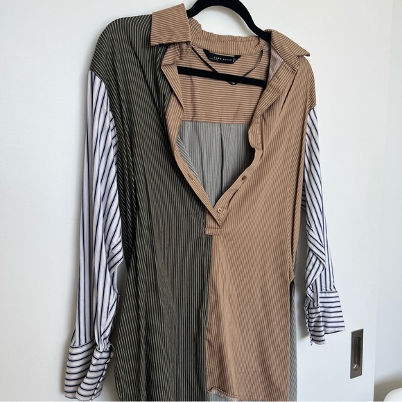 Zara Colorblock Striped Loose Long Sleeve Shirt - Picture 2 of 2